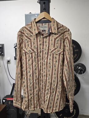 Cody James Beige Paisley-Stripe Western Button-Down Shirt